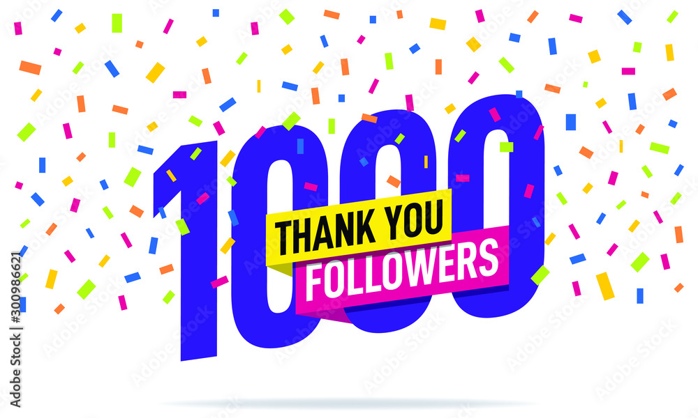 Thank you 1000 followers vector. Greeting social card thank you ...