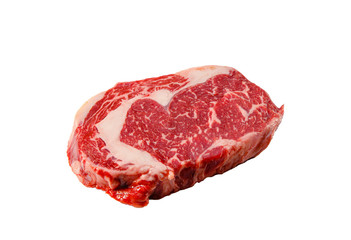 Wall Mural - A rib eye steak of marbled grain-fed beef lies on a white background. Isolated.