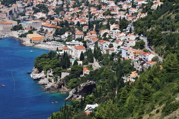 Wall Mural - Coastline - Adriatic Sea, Dalmatian Coast, Dubrovnik, Croatia, most prominent tourist destinations in the Mediterranean Sea. Old Town of Dubrovnik.