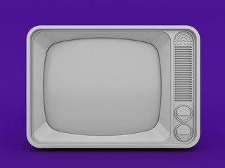 Wall Mural - 3D render of vintage TV receiver on deep purple color background