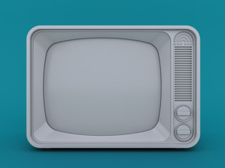 Wall Mural - 3D render of vintage TV receiver on blue background