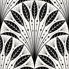 Feathers and beads, leaf scallop pattern, seamless vector