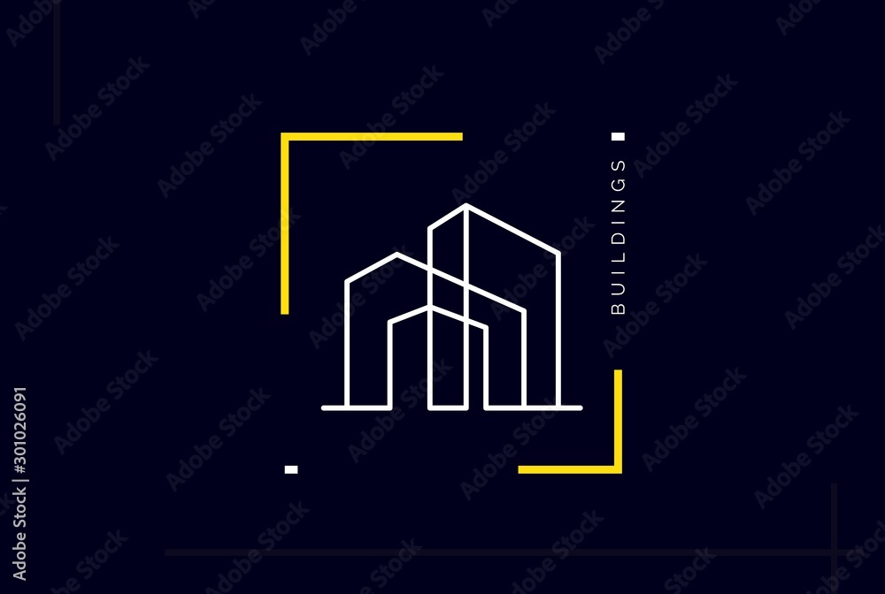 Minimalist skyscraper city building line art logo design vector graphic ...