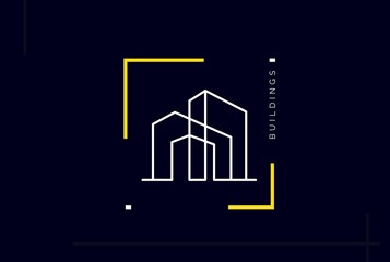 Wall Mural - minimalist skyscraper city building line art logo design vector graphic