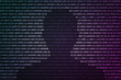 Dark silhouette of man's head over binary code