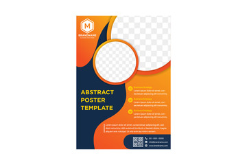 Wall Mural - Magazine or brochure, vector design smooth wave curve lines and circles. Abstract background. gradient orange and deep blue colors. space for photo collage