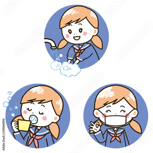 女の子の手洗い うがい マスク イラスト Stock Illustration Adobe Stock