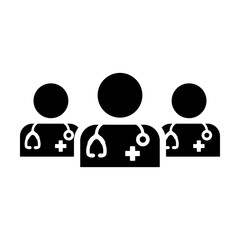 Wall Mural - Physician icon vector group of male doctors person profile avatar for medical and health consultation in a glyph pictogram illustration