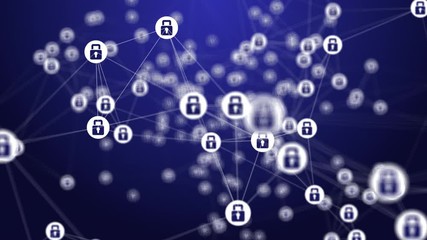 Poster - Network security concept. Abstract background. Lock pad icon with connection line particle. 4K protection network security concept animation 3d.