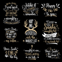 funny christmas quotes collection isolated on black. vector