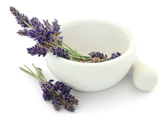 Canvas Print - Lavender flower in a mortar with pestle