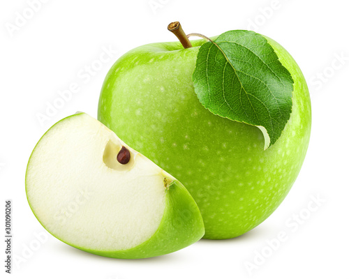 Fotografía Green juicy apple isolated on white background, clipping path, full depth of fie