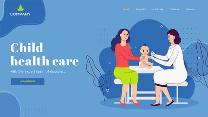 Poster - Pediatrician doctor doing injection to child with mother for Child Healthcare concept. Web banner or landing page design.