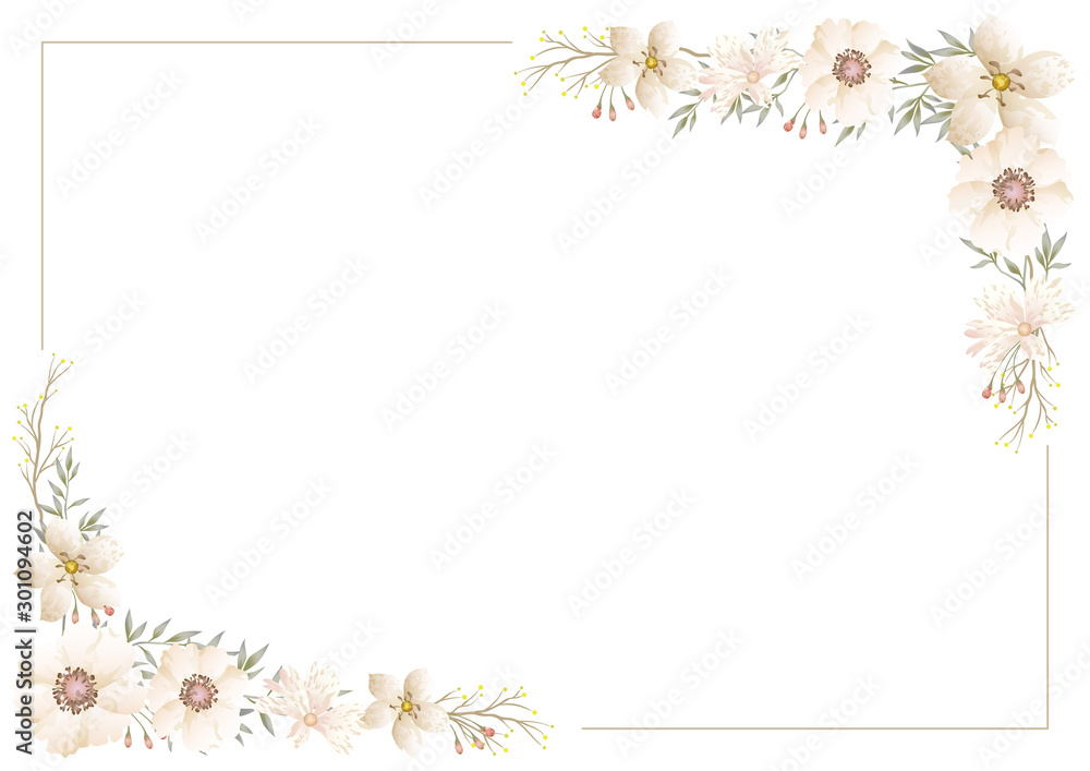 水彩風 花のフレームイラスト Stock Vector | Adobe Stock