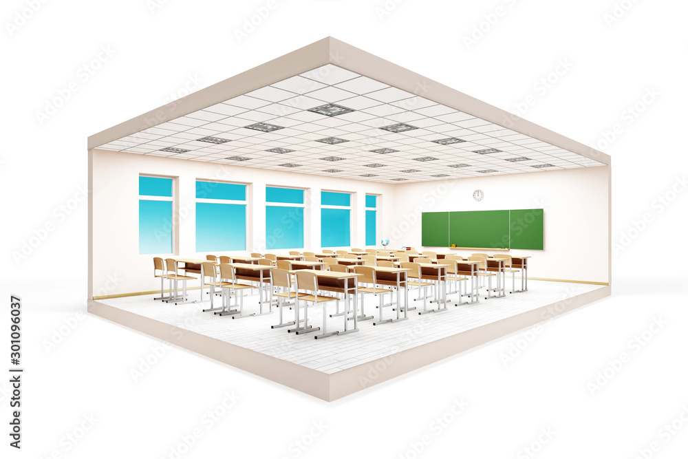 Modern Classroom 3D Interior in Cross-Section View isolated on white ...