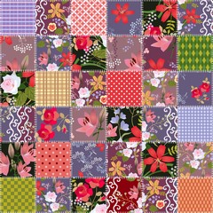 Wall Mural - Beautiful seamless patchwork pattern with rose and lily flowers. Colorful quilting design from stitched squares.