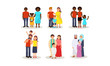 © Happypictures - Set With Different Ethnic Families With Husband, Wife And One Child Vector Illustration