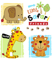 Poster - group of funny safari animals cartoon