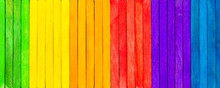 Banner With Colorful Wooden Picks, Concept Spectrum, Panoply And Chromatics