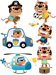 Wall Mural - vector set of tiger cartoon with various profession