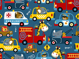Fototapeta Fototapety na ścianę do pokoju dziecięcego - seamless pattern of vehicles cartoon with funny drivers