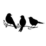 Fototapeta Dinusie - three birds on a branch. black silhouette