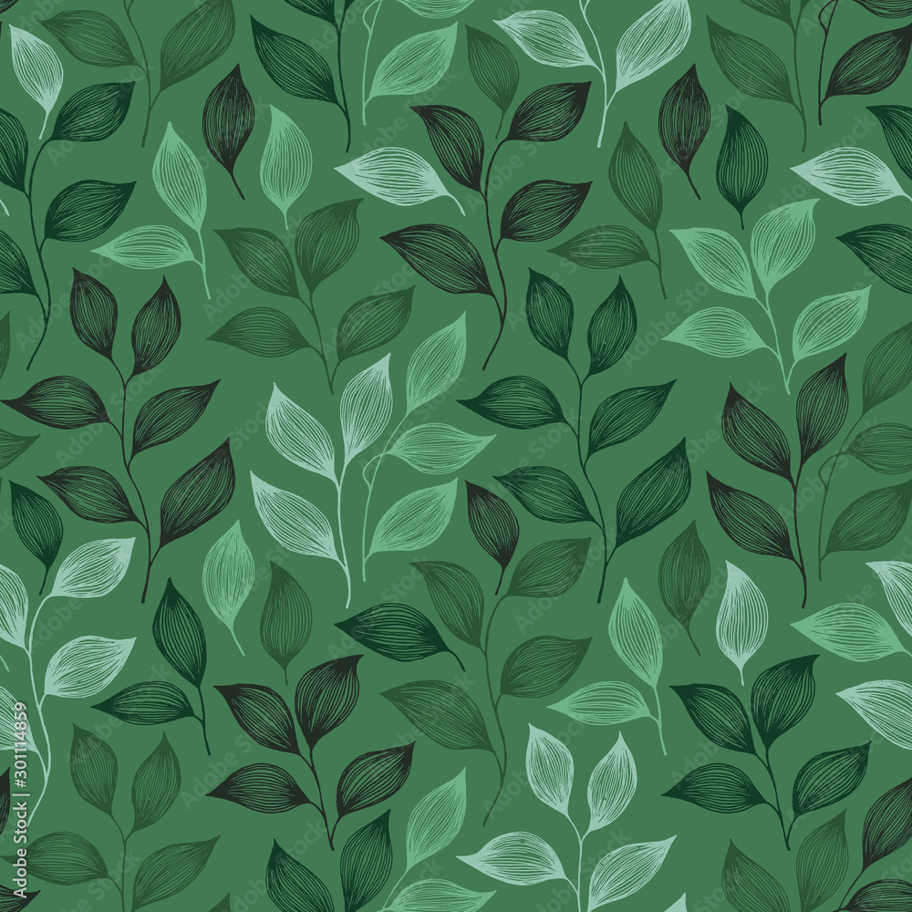 Wrapping tea leaves pattern seamless vector illustration. - obrazy, fototapety, plakaty 