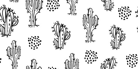 Wall Mural - hand drawn cactuses and succulents pattern