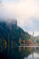 Sticker - Medieval Bled castle above Lake Bled in Slovenia.