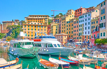 Wall Mural - Boats and ships in the port of Camogli town