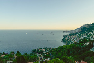 Wall Mural - Panoramic lovely view of fireworks on the Principality of Monaco shortly after sunset