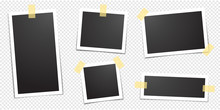 Polaroid Photo Frames Fixed With Adhesive Tape On A Transparent Background. Photo Frame On Sticky Tape, Isolated.