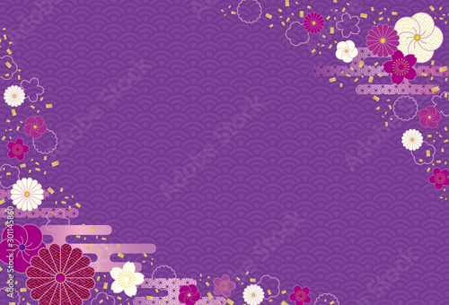 和柄 和風 フレーム コピースペース 紫 年賀状 背景素材 Stock Vector Adobe Stock