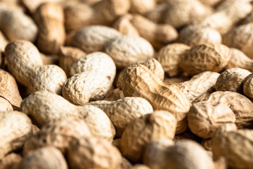 Pile of raw peanuts in shells