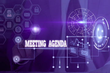 conceptual hand writing showing meeting agenda. concept meaning items that participants hope to acco