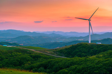 Wall Mural - Sunrise The wind turbine field,seoul korea.