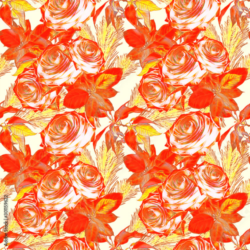 Christmas roses and poinsetta, seamless pattern