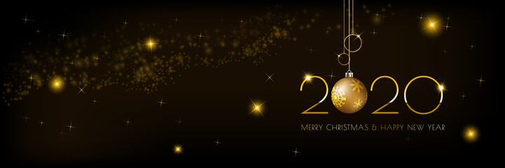 Wall Mural - Background Christmas banner design with glowing glittering golden lights