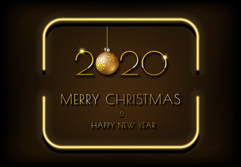 Wall Mural - Dark brown background and golden text in bright glowing neon frame