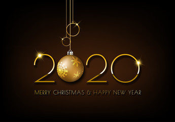 Wall Mural - Merry Christmas, Gold 2020 design on dark brown background