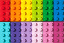 Many Toy Blocks In Different Colors Making Up One Large Square Shape In Top View. Toys And Games. Leisure And Recreation.