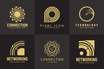 Canvas Print - Future digital technology logo template, network, internet, connection, brainstorming ideas, vector art line design, illustration elements