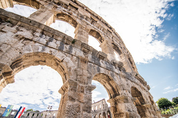 Wall Mural - Pula, CROATIA - July, 2019: Ancient roman coliseum in Pula