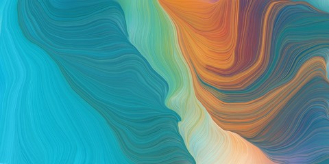 Poster - curved lines background or backdrop with teal blue, peru and dark turquoise colors. good as graphic element