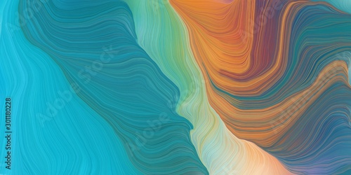 Cuadros en Lienzo curved lines background or backdrop with teal blue, peru and dark turquoise colors