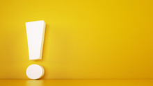 Big White Exclamation Mark On A Yellow Background. 3D Rendering