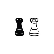  Illustration Twins Rook Castle Logo Vector Icon For Chess Game Black And White