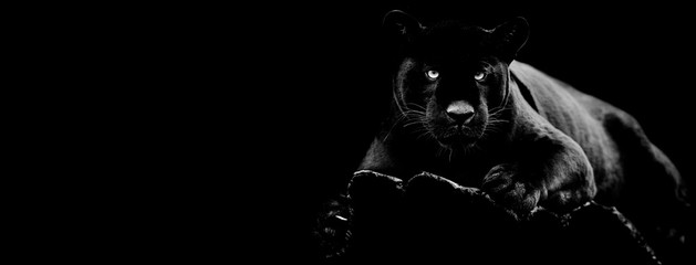 Wall Mural - black jaguar with a black background