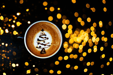 Wall Mural - Tasty cappuccino with Christmas tree latte art