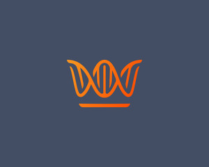 Abstract crown DNA logo icon design modern minimal style illustration. Royal king medical science vector emblem sign symbol mark logo